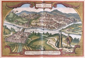 Budapest, Ungern (gravyr) av Georg Braun and Hogenberg Franz