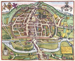 Exeter, England av Georg Braun and Hogenberg Franz