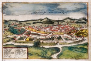 Plan över staden Montpellier av Georg Braun and Hogenberg Franz