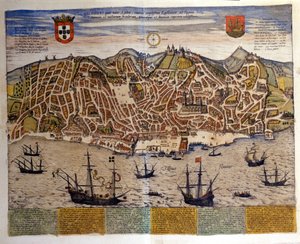 Utsikt över Lissabon i slutet av 1500-talet. Atlas "Civitates Orbis Terrarum" av Braun & Hogenberg
