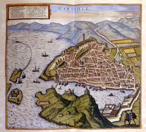 Utsikt över Marseille från Atlas of Braun och Hogenberg av Georg Braun and Hogenberg Franz