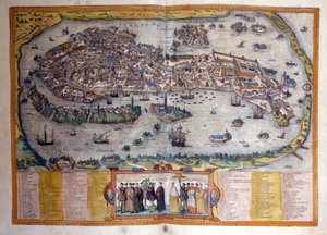 Utsikt över Venedig från Atlas "Civitates Orbis Terrarum" av Braun och Hogenberg