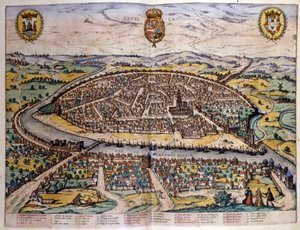Utsikt över Sevilla från Atlas of Braun och Hogenberg av Georg Braun and Hogenberg Franz