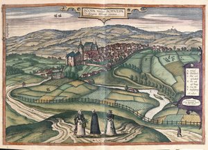Zschopau, Sachsen, Tyskland (gravyr av Georg Braun and Hogenberg Franz