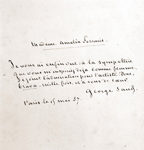 Brev från George Sand (Aurore Dupin, Baronne Dudevant) (1804-1876) till Madame Amalia Ferraris, Paris 19 mars