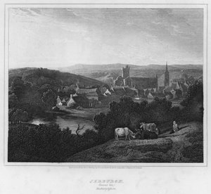 Jedburgh, allmän utsikt, Roxburghshire (gravyr)