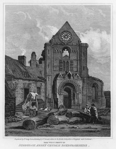 Västfronten av Jedburgh Abbey Church Roxburghshire (gravyr)