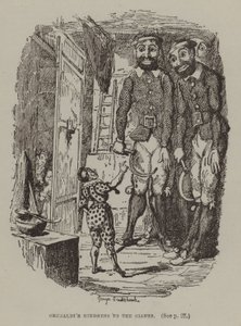 Grimaldis vänlighet mot jättarna (gravyr) av George (after) Cruikshank