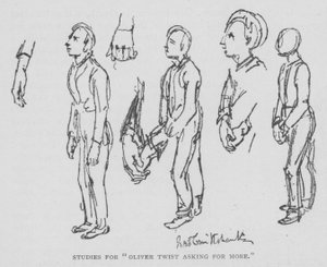 Studier för "Oliver Twist Asking for More" (gravyr) av George (after) Cruikshank