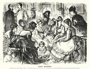 Punch tecknad: Baby Worship (gravyr) av George (after) Du Maurier