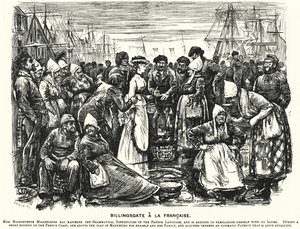 Punch tecknad: Billingsgate a la Francaise (gravyr) av George (after) Du Maurier