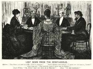 Punch cartoon: Last News from the Spirit World (gravyr) av George (after) Du Maurier
