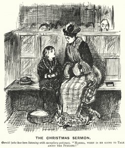 Punch tecknad: The Christmas Sermon (gravyr) av George (after) Du Maurier