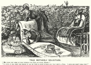 Punch tecknad: True Motherly Solicitude (gravyr) av George (after) Du Maurier
