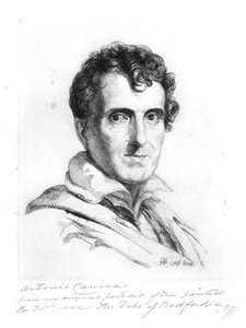 Porträtt av Antonio Canova (1757-1822) 1817 (gravyr) (s/v foto) av George (after) Hayter