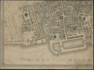 "Den nya och exakta planen för staden och hamnen i Leverpool", från en undersökning, graverad av Thomas Kitchin av George (after) Perry