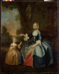 Porträtt av Mrs Dawson of Retford och hennes dotter, ca 1749 (olja på duk) av George (attr.to) Stubbs