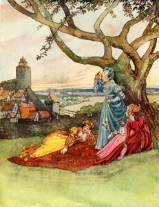 De tre prinsessorna (färglitografi)