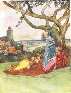 Les Trois Princesses, illustration från "A Picture Song Book", 1910 av George, 9th Earl of Carlisle Howard