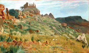 Juno Lacinas tempel, Agrigento, Sicilien (olja på panel)