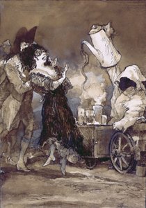 Cafe con leche caliente (efter Goya) (gouache på gessomålad tavla)