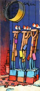 Robins and Spades, 1970-talet (indisk bläck på transparens över gouache på kort) av George Adamson