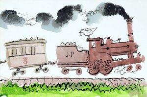 The Steam Train, del I, 1952 (indisk bläck och penna & tvätt på papper)