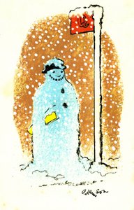 Waiting for the Bus, 1973 (indisk bläck på transparens över gouache på kort) av George Adamson