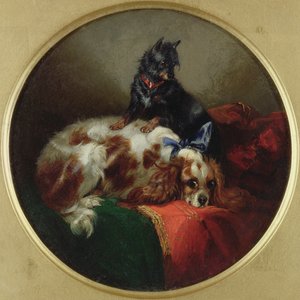 Blenheim Spaniel och Terrier, målning efter J.F. Herring (1795-1865)