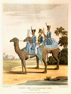 Raketkår och Dromedarkår, Bengalarmén 1817, från "Journal of a Route Across India and Through Egypt", graverad av R. Havell och Son, pub. av John Murray, 1819 av George Augustus Fitzclarence