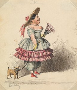 Grotesk jungfru med hund av George Augustus Sala