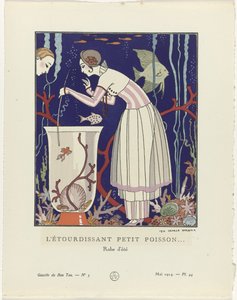Gazette du Bon Ton, 1914 - nr 5, pl. 44: Den fantastiska lilla fisken (...) / Sommarklänning (titel på objektet) av George Barbier
