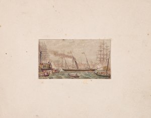 Nålboxtryck: The Royal Fleet in Kilkenny Bay (?) av George Baxter