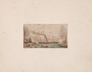 Nålboxtryck: The Royal Fleet in Kilkenny Bay, 1850. av George Baxter