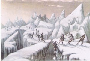 Stages in the bestigning av Mont Blanc, från British Adventure publicerad av Collins, 1947 av George Baxter
