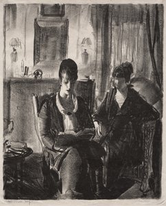 Elsie läser för Emma, första stenen av George Bellows