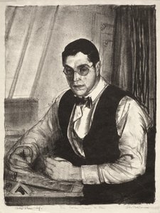 Gene Speicher tecknar på en sten av George Bellows