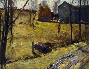 Höstackar och lada av George Bellows