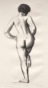 Nakstudier, flicka som står på ett ben av George Bellows