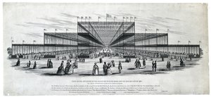 Vy över interiören i byggnaden i Hyde Park för utställningen 1851. Såsom slutligen godkänts av Her Majesty