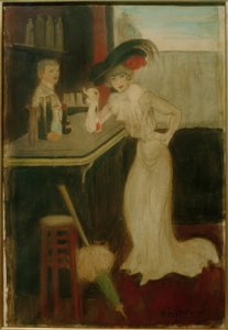 Kvinna med parasoll vid baren av George Bottini