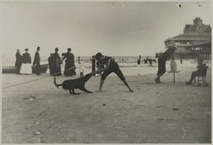 Pojke och hund, Iron Pier, Coney Island, Brooklyn, ca 1885 (tryckt gelatinsilvertryck)