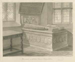 Ellastone Church - Monument till Sir John Fleetwood: sepiateckning, 1841