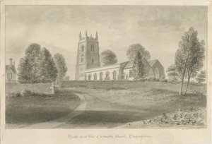 Ellastone Church: sepiateckning, 1841