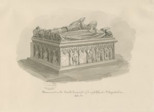 Leigh Church - Monument of Sir John Aston: sepiateckning, 1841