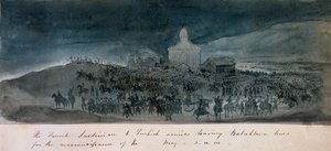 De franska, sardiska och turkiska arméerna lämnade Balaklavas linjer för en spaning, 1854 ca.