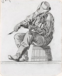 Fiddler (studie till The Jolly Flatboatmen) (recto) av George Caleb Bingham