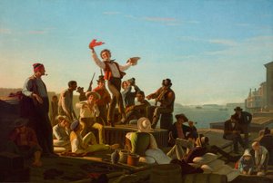 Jolly Flatboatmen i hamn av George Caleb Bingham