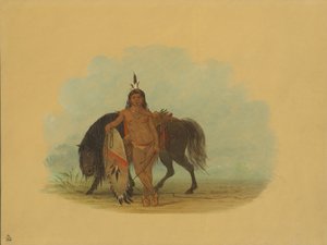 En cheyennekrigare som vilar sin häst, 18611869. av George Catlin