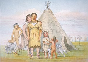 En Comanche-familj utanför sin tipi av George Catlin